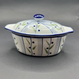 3 piece Porcelain Boat Cook Street Butter Dish Blueberry Floral Vine Design